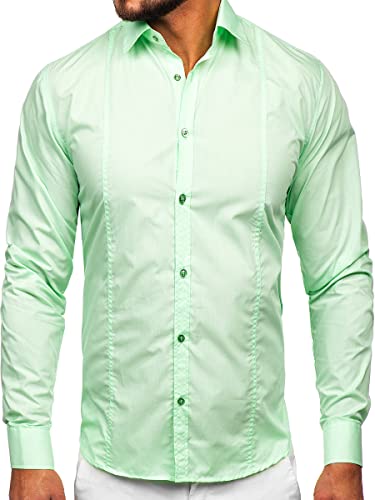 BOLF Herren Hemd Langarm Freizeithemd Langarmhemd Elegant Business Party Bügelleicht Farbwahl Classic Basic Slim Fit Casual Style 6944 Mint L [2B2] von BOLF