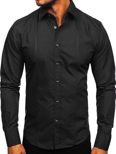 BOLF Herren Hemd Langarm Freizeithemd Langarmhemd Elegant Business Party Bügelleicht Farbwahl Classic Basic Slim Fit Casual Style 6944 Schwarz XL [2B2] von BOLF