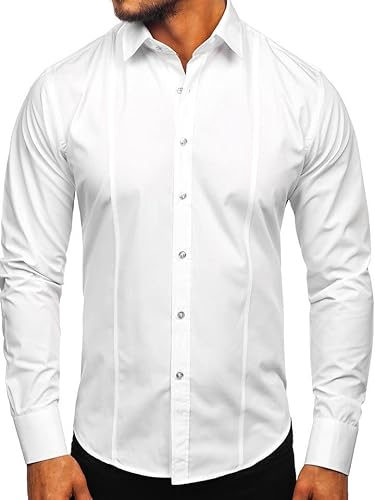 BOLF Herren Hemd Langarm Freizeithemd Langarmhemd Elegant Business Party Bügelleicht Farbwahl Classic Basic Slim Fit Casual Style 6944 Weiss M [2B2] von BOLF