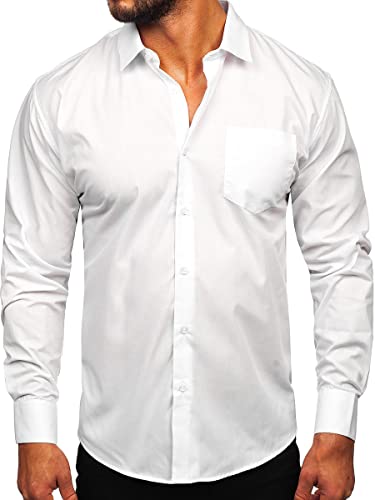 BOLF Herren Hemd Langarm Freizeithemd Langarmhemd Elegant Business Party Bügelleicht Farbwahl Classic Basic Slim Fit Casual Style M13 Weiß XXL [2B2] von BOLF