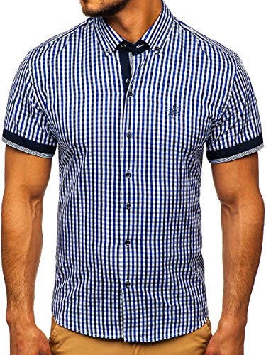 BOLF Herren Hemd Langarm Kariert Trachtenhemd Karo-Look Vichy-Muster Casual Style Freizeit Klassiker 4510 Mittelblau L [2B2] von BOLF