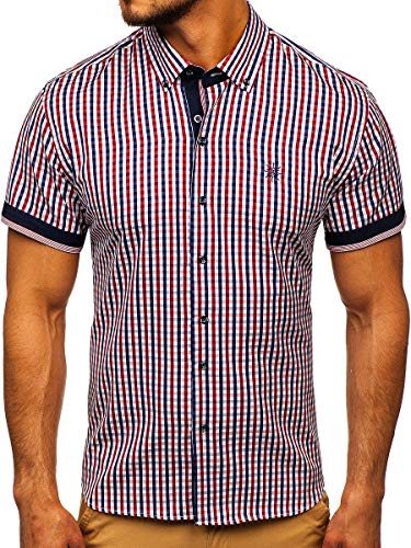 BOLF Herren Hemd Langarm Kariert Trachtenhemd Karo-Look Vichy-Muster Casual Style Freizeit Klassiker 4510 Rot L [2B2] von BOLF