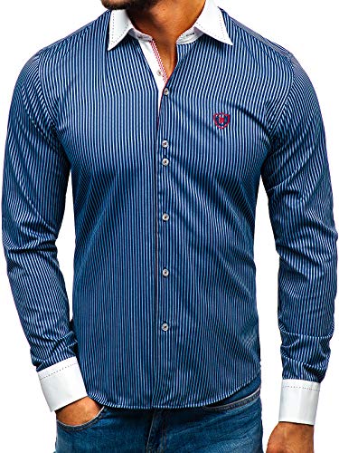 BOLF Herren Hemd Langarm Slim Fit 4784-4 Dunkelblau M [2B2] von BOLF