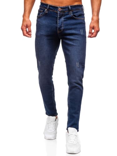 BOLF Herren Jeans Denim Jeanshose Jeanspants Used Look Stretch Basic Straight Cut Stonewashed Baumwolle Casual Slim Fit 6479 Dunkelblau M [6F6] von BOLF