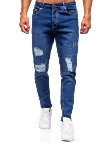 BOLF Herren Jeans Denim Jeanshose Jeanspants Used Look Stretch Basic Straight Cut Stonewashed Baumwolle Casual Slim Fit 6536 Dunkelblau M [6F6] von BOLF