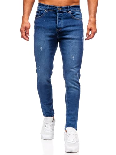 BOLF Herren Jeans Denim Jeanshose Jeanspants Used Look Stretch Basic Straight Cut Stonewashed Baumwolle Casual Slim Fit 6564-1 Dunkelblau XL [6F6] von BOLF