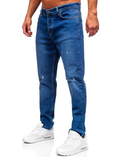 BOLF Herren Jeans Denim Jeanshose Jeanspants Used Look Stretch Basic Straight Cut Stonewashed Baumwolle Casual Slim Fit 6636 Dunkelblau XL [6F6] von BOLF