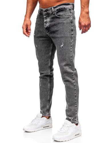 BOLF Herren Jeans Denim Jeanshose Jeanspants Used Look Stretch Basic Straight Cut Stonewashed Baumwolle Casual Slim Fit 6642 Dunkelgrau S [6F6] von BOLF