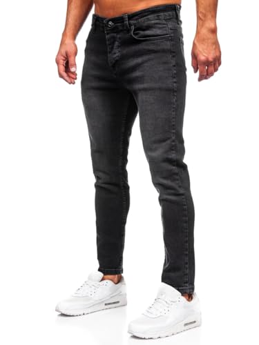 BOLF Herren Jeans Denim Jeanshose Jeanspants Used Look Stretch Basic Straight Cut Stonewashed Baumwolle Casual Slim Fit 6687 Schwarz S [6F6] von BOLF
