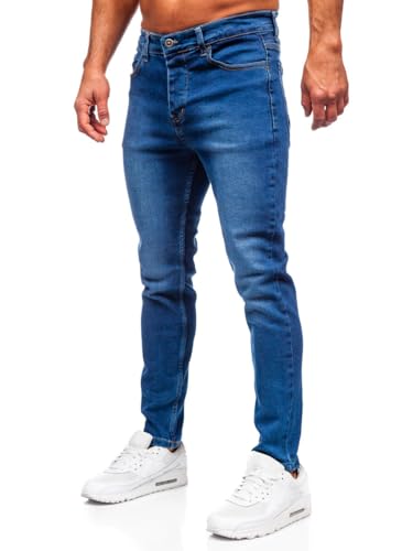 BOLF Herren Jeans Denim Jeanshose Jeanspants Used Look Stretch Basic Straight Cut Stonewashed Baumwolle Casual Slim Fit 6715 Dunkelblau S [6F6] von BOLF