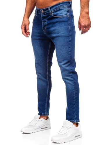 BOLF Herren Jeans Denim Jeanshose Jeanspants Used Look Stretch Basic Straight Cut Stonewashed Baumwolle Casual Slim Fit 6732 Dunkelblau M [6F6] von BOLF