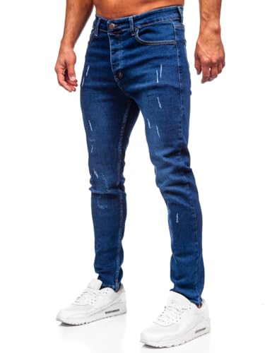 BOLF Herren Jeans Denim Jeanshose Jeanspants Used Look Stretch Basic Straight Cut Stonewashed Baumwolle Casual Slim Fit 6735 Dunkelblau M [6F6] von BOLF