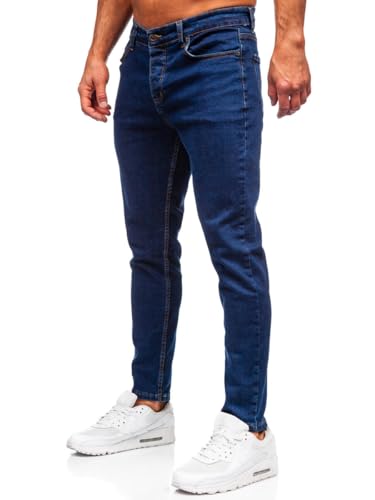 BOLF Herren Jeans Denim Jeanshose Jeanspants Used Look Stretch Basic Straight Cut Stonewashed Baumwolle Casual Slim Fit 6814 Dunkelblau M [6F6] von BOLF