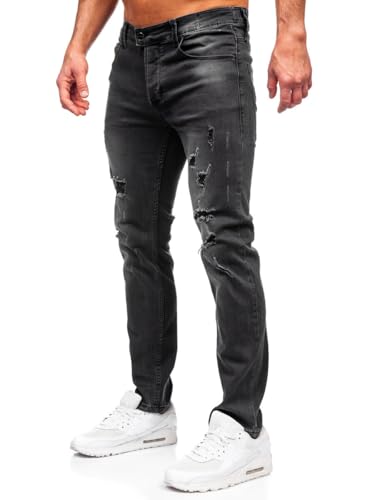 BOLF Herren Jeans Denim Jeanshose Jeanspants Used Look Stretch Basic Straight Cut Stonewashed Baumwolle Casual Slim Fit MP0018N Schwarz L [6F6] von BOLF