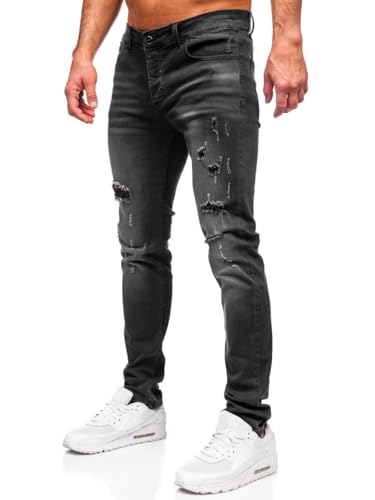 BOLF Herren Jeans Denim Jeanshose Jeanspants Used Look Stretch Basic Straight Cut Stonewashed Baumwolle Casual Slim Fit MP0020N Schwarz XL [6F6] von BOLF