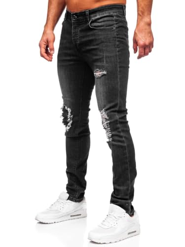 BOLF Herren Jeans Denim Jeanshose Jeanspants Used Look Stretch Basic Straight Cut Stonewashed Baumwolle Casual Slim Fit MP0085N Schwarz M [6F6] von BOLF