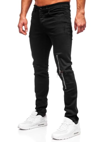 BOLF Herren Jeans Denim Jeanshose Jeanspants Used Look Stretch Basic Straight Cut Stonewashed Baumwolle Casual Slim Fit MP0087N Schwarz M [6F6] von BOLF