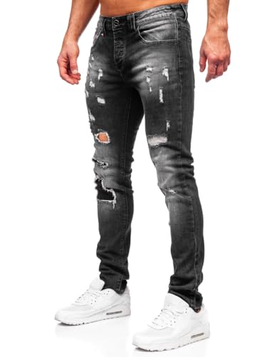 BOLF Herren Jeans Denim Jeanshose Jeanspants Used Look Stretch Basic Straight Cut Stonewashed Baumwolle Casual Slim Fit MP0089N Schwarz M [6F6] von BOLF