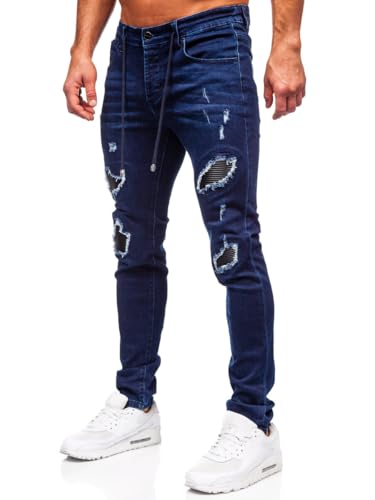 BOLF Herren Jeans Denim Jeanshose Jeanspants Used Look Stretch Basic Straight Cut Stonewashed Baumwolle Casual Slim Fit MP0100BS Dunkelblau M [6F6] von BOLF