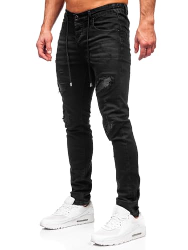 BOLF Herren Jeans Denim Jeanshose Jeanspants Used Look Stretch Basic Straight Cut Stonewashed Baumwolle Casual Slim Fit MP0100N Schwarz L [6F6] von BOLF