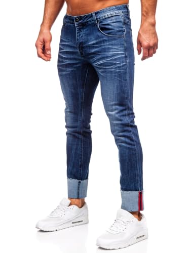 BOLF Herren Jeans Denim Jeanshose Jeanspants Used Look Stretch Basic Straight Cut Stonewashed Baumwolle Casual Slim Fit MP0106BS Dunkelblau M [6F6] von BOLF