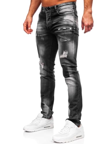BOLF Herren Jeans Denim Jeanshose Jeanspants Used Look Stretch Basic Straight Cut Stonewashed Baumwolle Casual Slim Fit MP0113N Schwarz XL [6F6] von BOLF