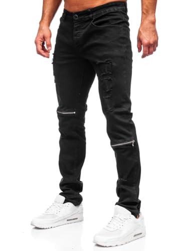 BOLF Herren Jeans Denim Jeanshose Jeanspants Used Look Stretch Basic Straight Cut Stonewashed Baumwolle Casual Slim Fit MP0117N Schwarz M [6F6] von BOLF