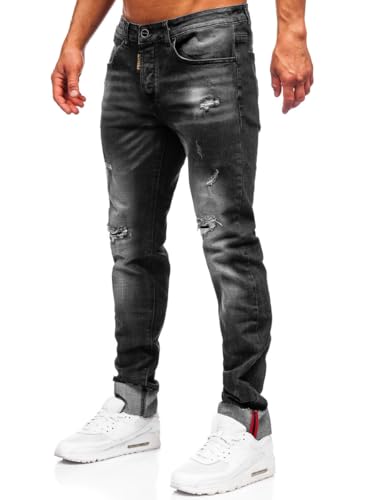 BOLF Herren Jeans Denim Jeanshose Jeanspants Used Look Stretch Basic Straight Cut Stonewashed Baumwolle Casual Slim Fit MP0126N Schwarz S [6F6] von BOLF
