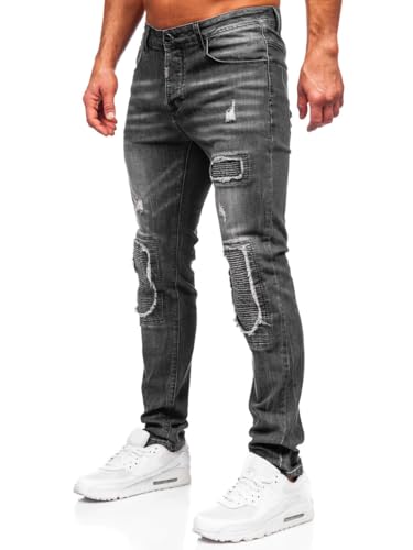 BOLF Herren Jeans Denim Jeanshose Jeanspants Used Look Stretch Basic Straight Cut Stonewashed Baumwolle Casual Slim Fit MP0137N Schwarz XL [6F6] von BOLF