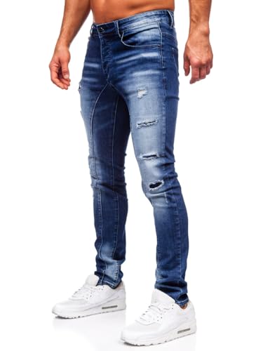 BOLF Herren Jeans Denim Jeanshose Jeanspants Used Look Stretch Basic Straight Cut Stonewashed Baumwolle Casual Slim Fit MP0159BS Dunkelblau XL [6F6] von BOLF