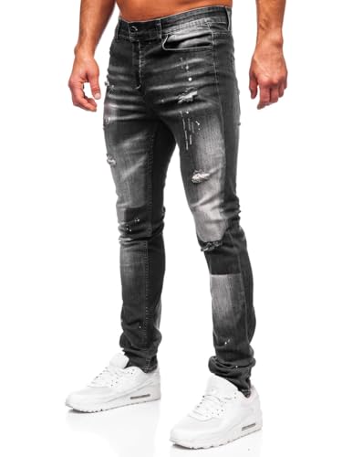 BOLF Herren Jeans Denim Jeanshose Jeanspants Used Look Stretch Basic Straight Cut Stonewashed Baumwolle Casual Slim Fit MP0168N Schwarz L [6F6] von BOLF