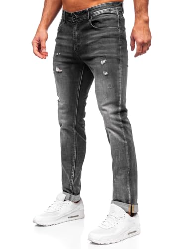 BOLF Herren Jeans Denim Jeanshose Jeanspants Used Look Stretch Basic Straight Cut Stonewashed Baumwolle Casual Slim Fit MP0169G Dunkelgrau M [6F6] von BOLF