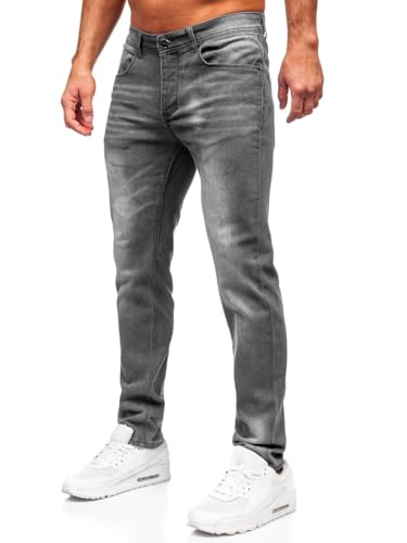 BOLF Herren Jeans Denim Jeanshose Jeanspants Used Look Stretch Basic Straight Cut Stonewashed Baumwolle Casual Slim Fit MP0199GC Grau S [6F6] von BOLF