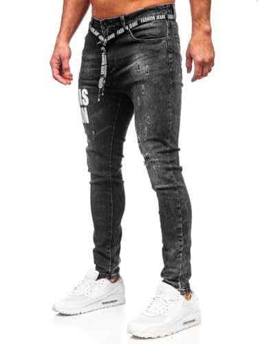 BOLF Herren Jeans Denim Jeanshose Jeanspants Used Look Stretch Basic Straight Cut Stonewashed Baumwolle Casual Slim Fit TF277 Schwarz S [6F6] von BOLF