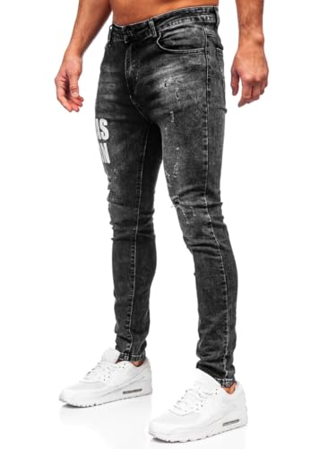 BOLF Herren Jeans Denim Jeanshose Jeanspants Used Look Stretch Basic Straight Cut Stonewashed Baumwolle Casual Slim Fit TF291 Schwarz XXL [6F6] von BOLF