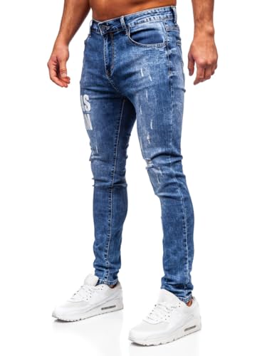 BOLF Herren Jeans Denim Jeanshose Jeanspants Used Look Stretch Basic Straight Cut Stonewashed Baumwolle Casual Slim Fit TF292 Blau XXL [6F6] von BOLF