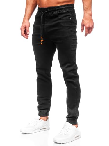 BOLF Herren Jeans Jogger Cargohose Denim Style Sweathose Jogg Used Look Jeanspants Destroyed Freizeit Casual Style Slim Fit Narrow Leg 8112 Schwarz S [6F6] von BOLF