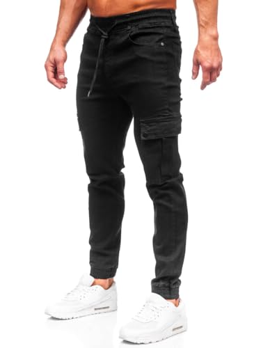 BOLF Herren Jeans Jogger Cargohose Denim Style Sweathose Jogg Used Look Jeanspants Destroyed Freizeit Casual Style Slim Fit Narrow Leg 8127 Schwarz XXL [6F6] von BOLF