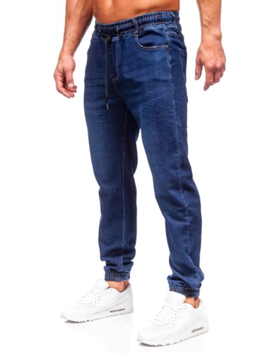 BOLF Herren Jeans Jogger Cargohose Denim Style Sweathose Jogg Used Look Jeanspants Destroyed Freizeit Casual Style Slim Fit Narrow Leg 8130 Dunkelblau 3XL [6F6] von BOLF