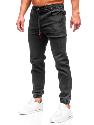 BOLF Herren Jeans Jogger Cargohose Denim Style Sweathose Jogg Used Look Jeanspants Destroyed Freizeit Casual Style Slim Fit Narrow Leg 9101 Schwarz XL [6F6] von BOLF