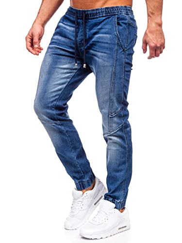 BOLF Herren Jeans Jogger Cargohose Denim Style Sweathose Jogg Used Look Jeanspants Destroyed Freizeit Casual Style Slim Fit Narrow Leg MP0115BS Dunkelblau M [6F6] von BOLF