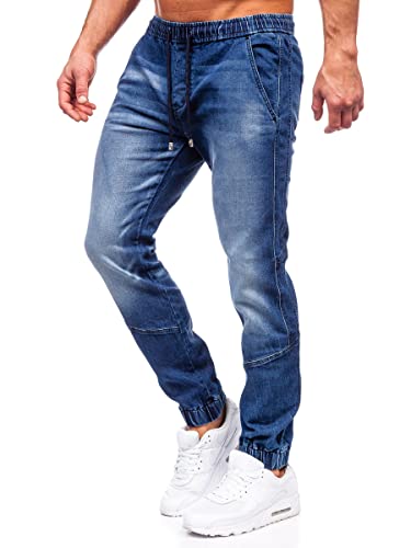 BOLF Herren Jeans Jogger Cargohose Denim Style Sweathose Jogg Used Look Jeanspants Destroyed Freizeit Casual Style Slim Fit Narrow Leg MP0118BS Dunkelblau M [6F6] von BOLF