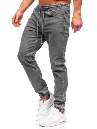 BOLF Herren Jeans Jogger Cargohose Denim Style Sweathose Jogg Used Look Jeanspants Destroyed Freizeit Casual Style Slim Fit Narrow Leg MP0272GS Dunkelgrau L [6F6] von BOLF