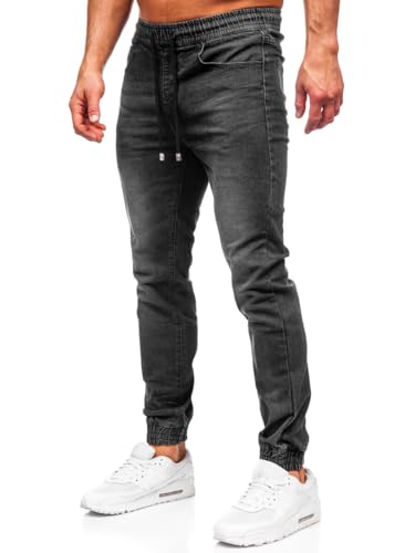 BOLF Herren Jeans Jogger Cargohose Denim Style Sweathose Jogg Used Look Jeanspants Destroyed Freizeit Casual Style Slim Fit Narrow Leg MP0275N Schwarz M [6F6] von BOLF