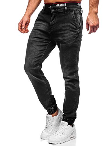 BOLF Herren Jeans Jogger Denim Style Jogg Jeans Used Look Jeanspants Destroyed Freizeit Casual Style Slim Fit Narrow Leg Ritter 31002W0 Schwarz S [6F6] von BOLF