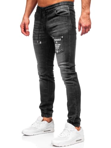 BOLF Herren Jeans Jogger Denim Style Sweathose Jogg Jeans Used Look Jeanspants Destroyed Freizeit Casual Style Slim Fit Narrow Leg MP0090N Schwarz XXL [6F6] von BOLF