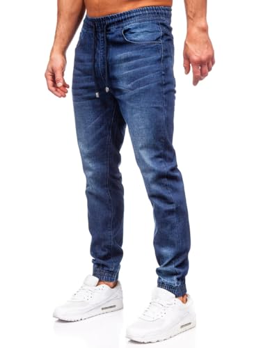 BOLF Herren Jeans Jogger Denim Style Sweathose Jogg Used Look Jeanspants Destroyed Freizeit Casual Style Slim Fit Narrow Leg MP0275BS Dunkelblau XL [6F6] von BOLF