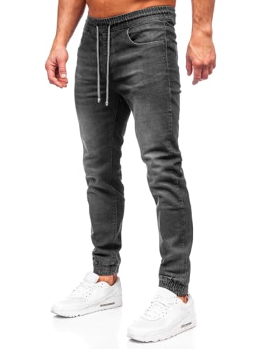 BOLF Herren Jeans Jogger Denim Style Sweathose Jogg Used Look Jeanspants Destroyed Freizeit Casual Style Slim Fit Narrow Leg MP0275GS Schwarz XL [6F6] von BOLF