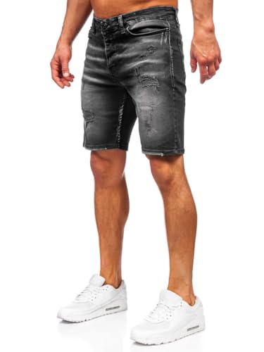 BOLF Herren Jeans Shorts Kurze Jeanshose Stretch Denim Bermudas Kurze Hose Cargo Cargoshorts Used Look Baumwolle Sommer Freizeithose Slim Fit 0376 Schwarz M [7G7] von BOLF