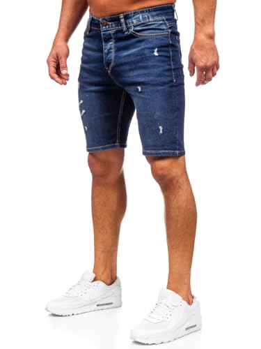 BOLF Herren Jeans Shorts Kurze Jeanshose Stretch Denim Bermudas Kurze Hose Cargo Cargoshorts Used Look Baumwolle Sommer Freizeithose Slim Fit 0438 Dunkelblau S [7G7] von BOLF